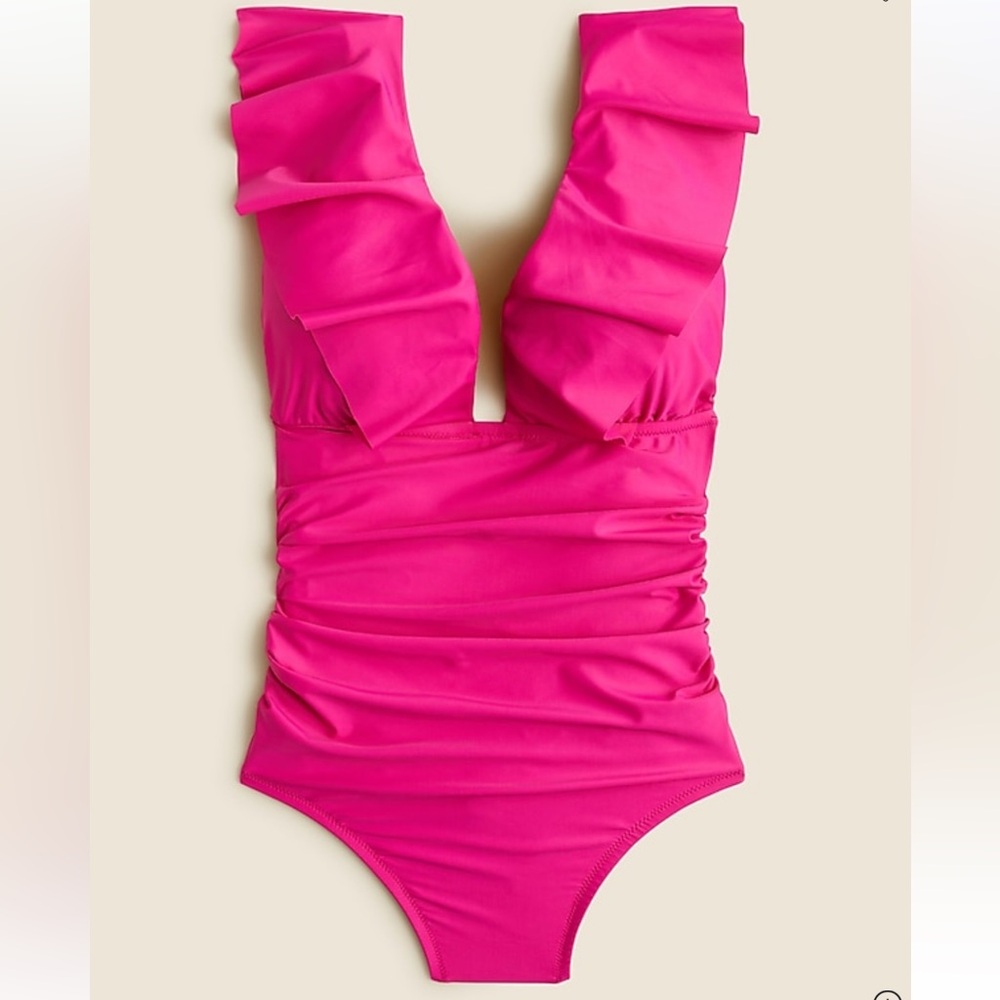 J. Crew Pink Ruffle One Piece Swimsuit